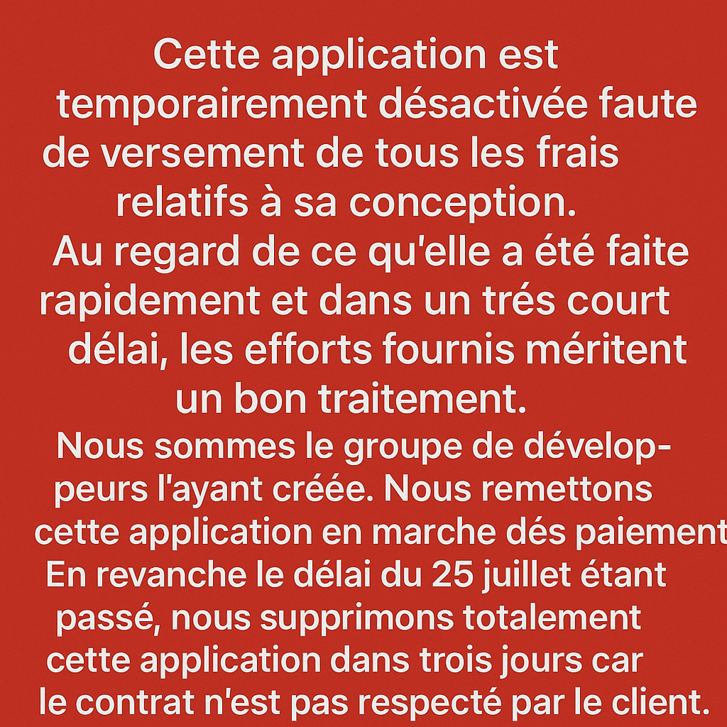 Application Temporairement Désactivée